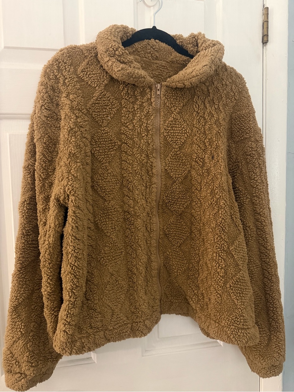 Women’s XL Tan Sherpa Teddy Fleece Hooded Full Zip Jacket